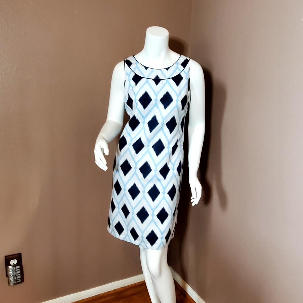 TALBOTS blue Ikat design linen sheath dress size 2P